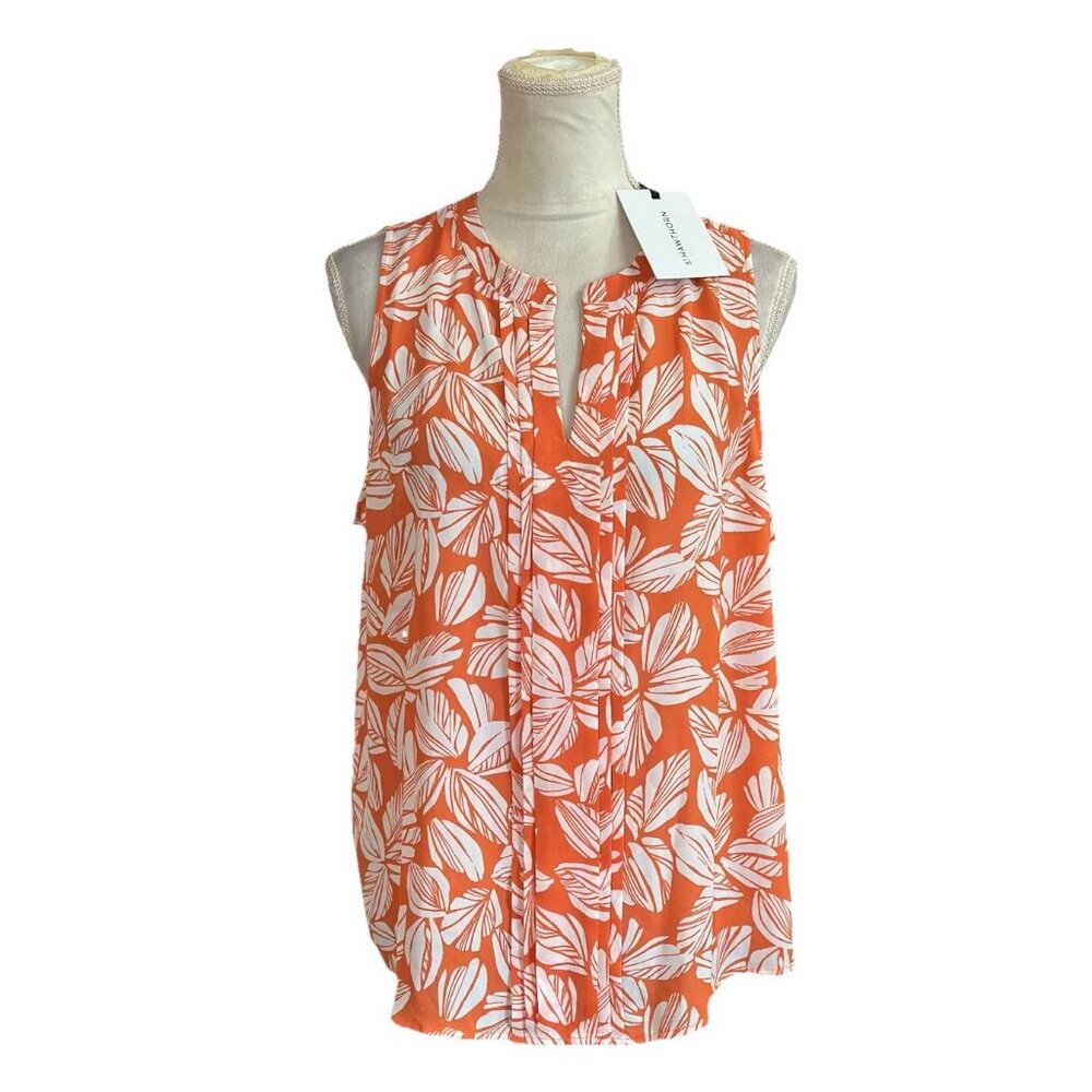 41 Hawthorn Floral Printed Ruffle Top V Neck  Pleated Size XL Sleeveless NWT